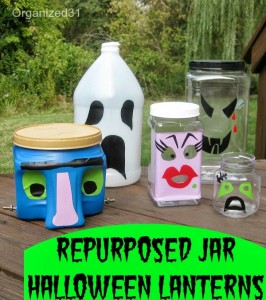 Organized   31 - Fun or Scary Halloween Luminary Decorations from Repurposed Plastic Jars & Cans
