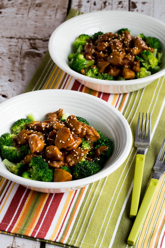 Two servings of Slow Cooker Asian Chicken Broccoli Bowls